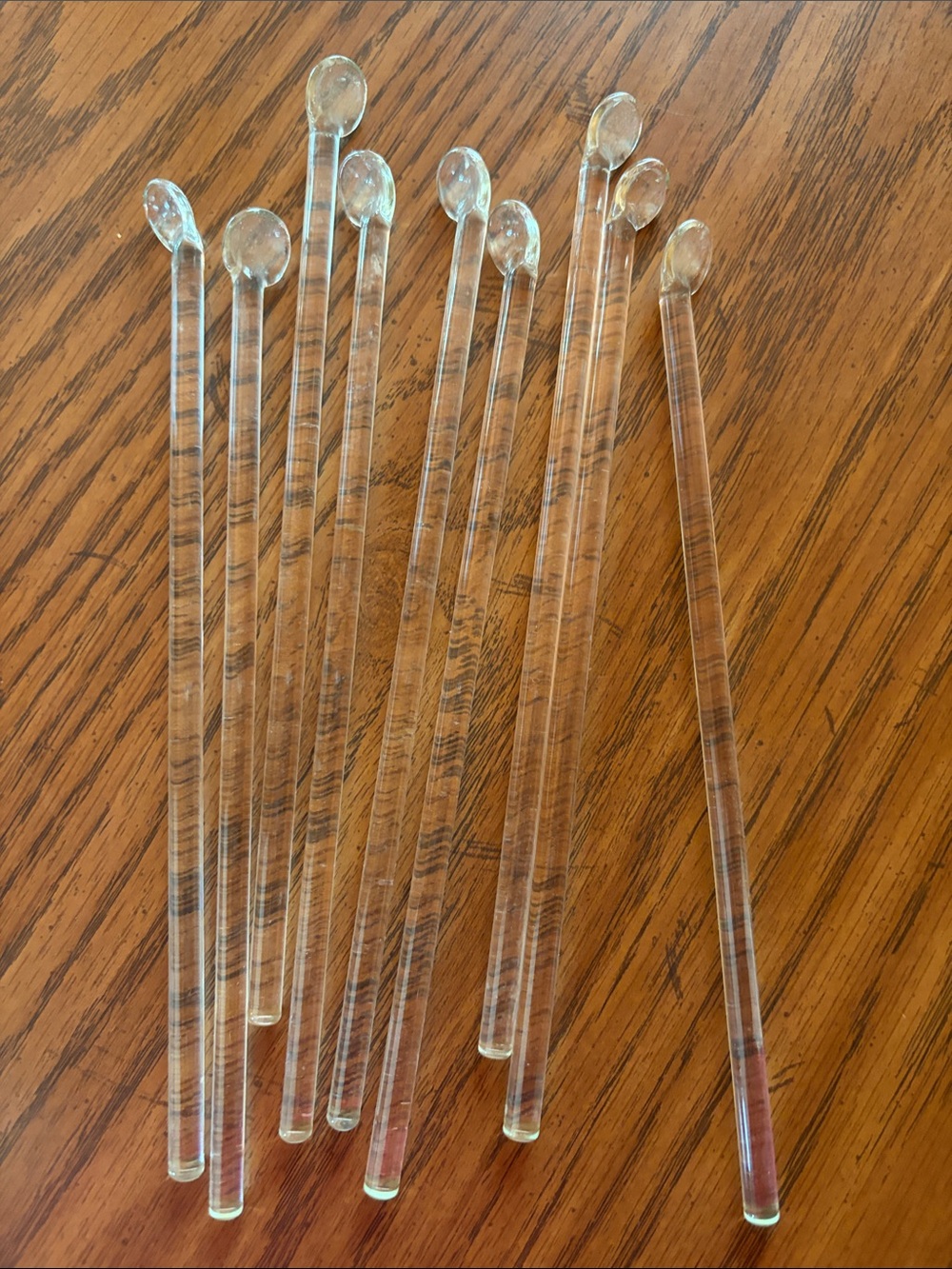 Clear Glass Vintage Cocktail Stir Sticks with Rounded Spoon Ends - Set of 9
